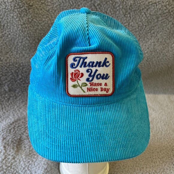 VTG Corduroy Hat Thank You Have A Nice Day Trucker Mesh Back Patch Script - Picture 1 of 8